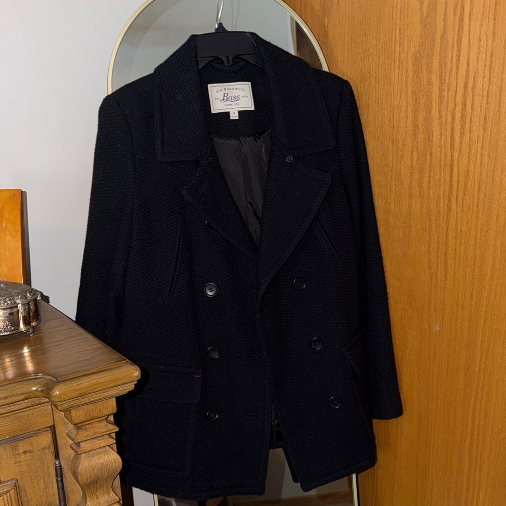 Bass Women's Navy Blue Textured Double-Breasted Peacoat